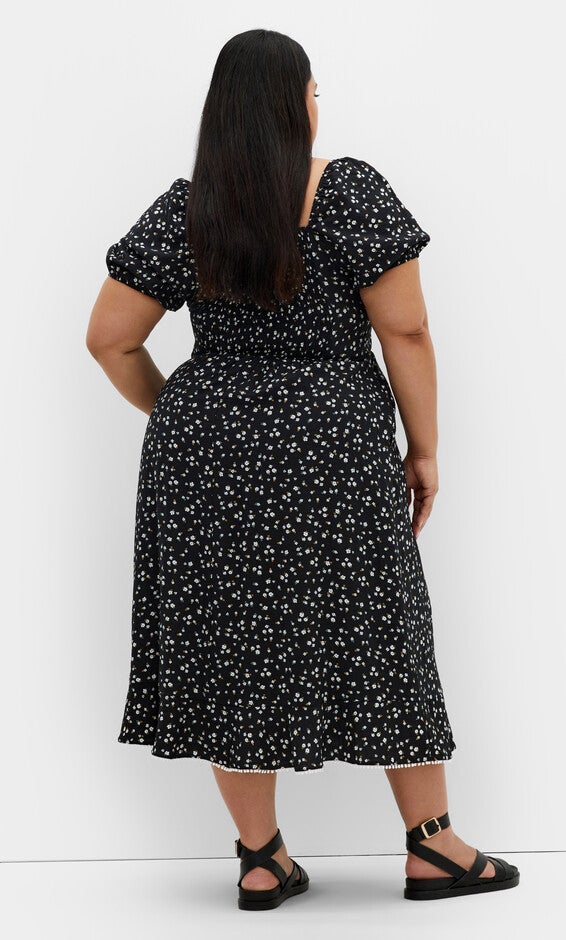 Sky Midi Dress - black print, BLACK, alternate image number null