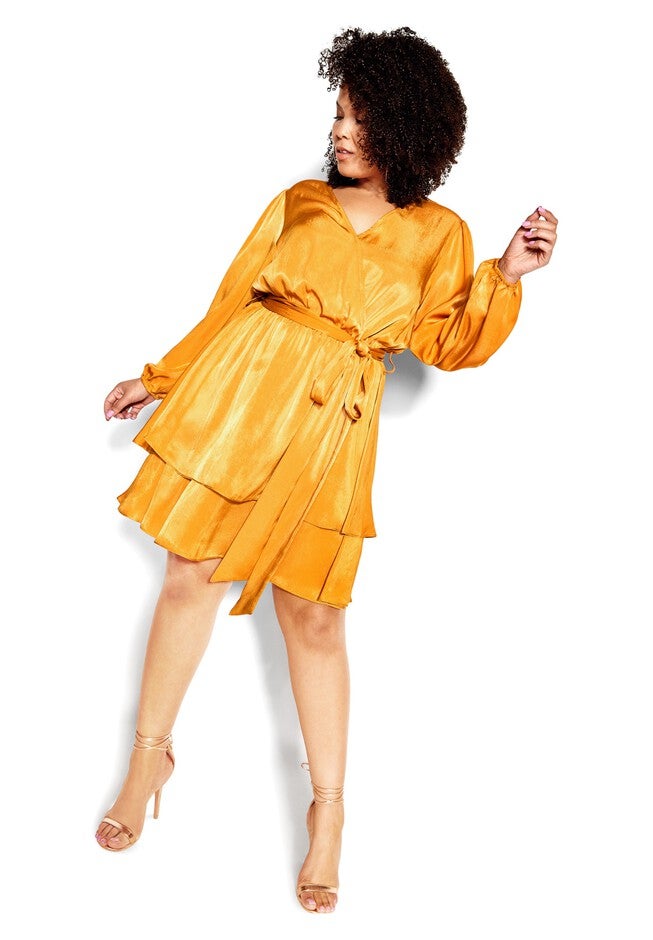Twisted Ruffle Dress - honey, ORANGE, alternate image number 2