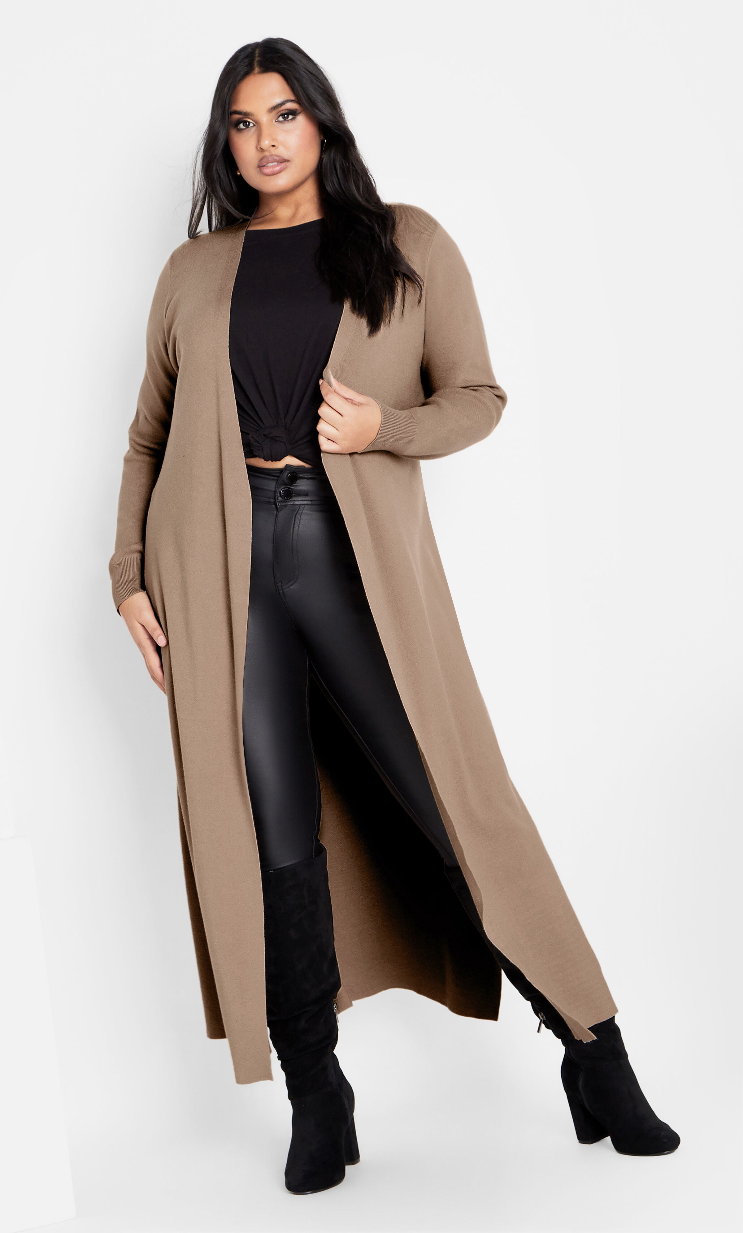 Goldie Longline Cardigan - taupe, BROWN, hi-res image number 0