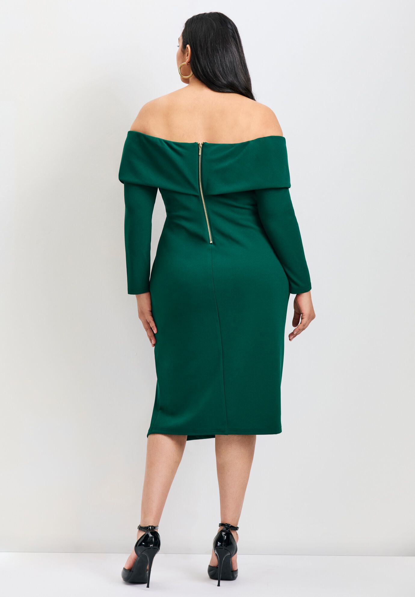 Collette Off Shoulder Gathered Waist Dress, EMERALD, alternate image number 2