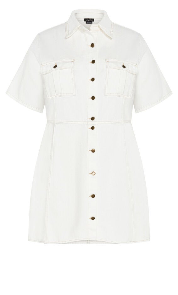 Liv Denim Dress - ivory denim, WHITE, alternate image number null