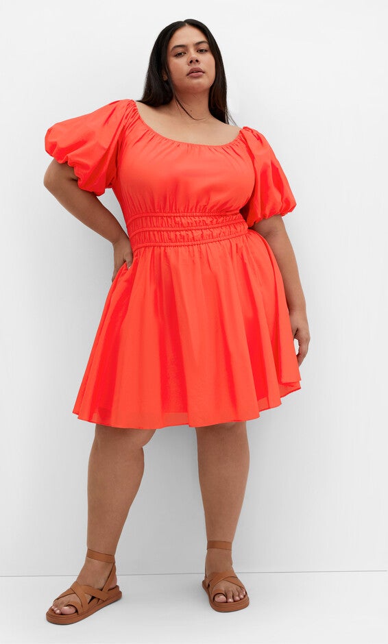 Lillian Balloon Sleeve Dress - pink coral, ORANGE, hi-res image number 0