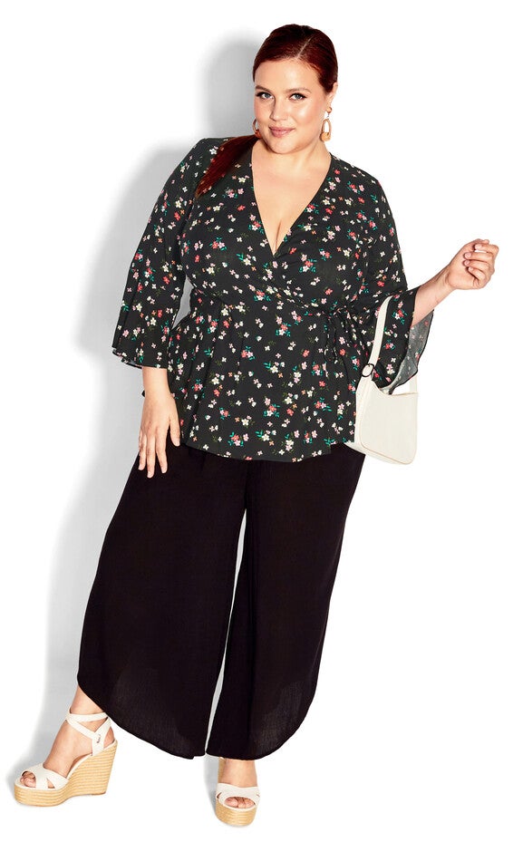 Holiday Print Top - black, BLACK, alternate image number 2