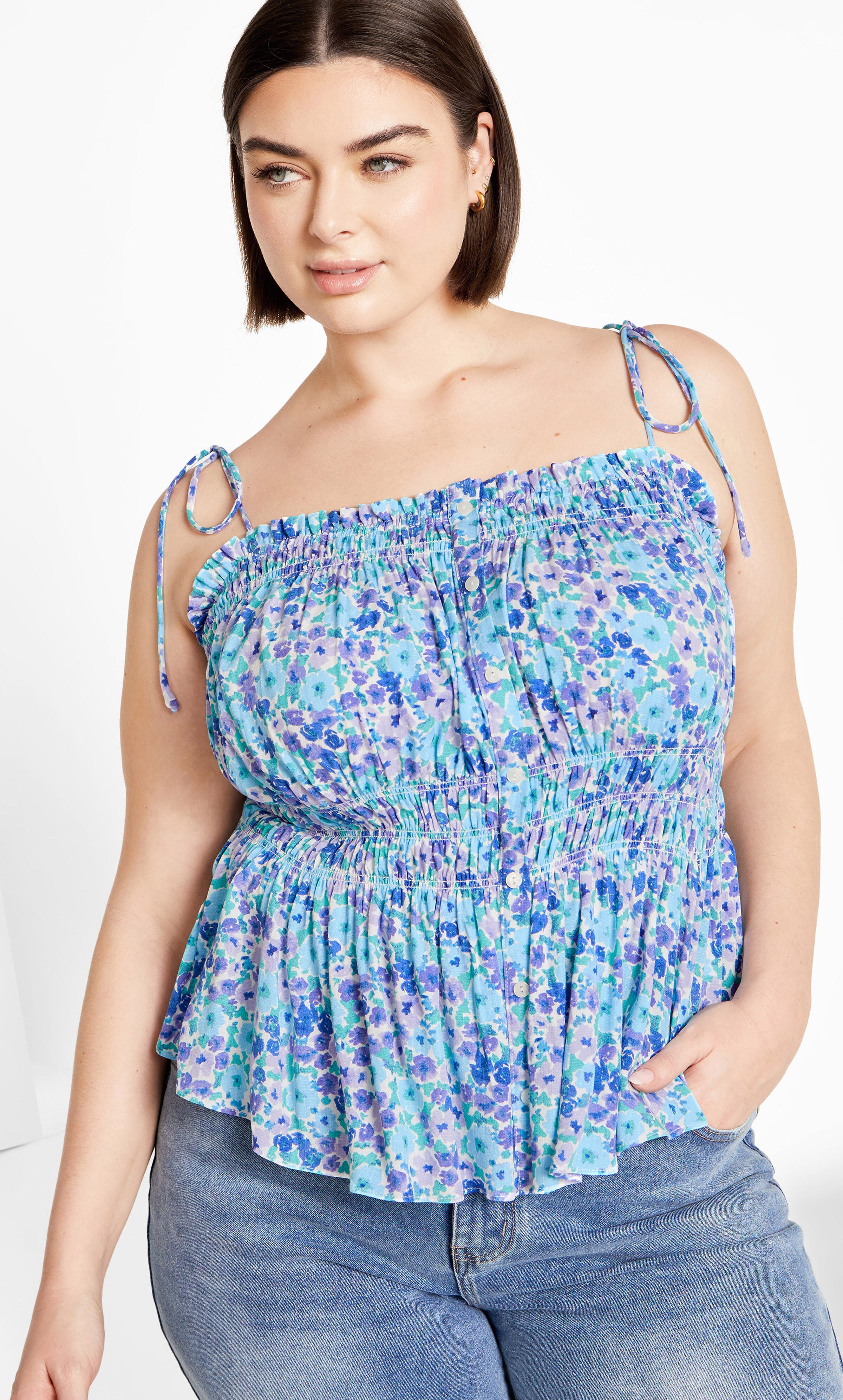 Lyla Print Top - blue, BLUE, hi-res image number 0