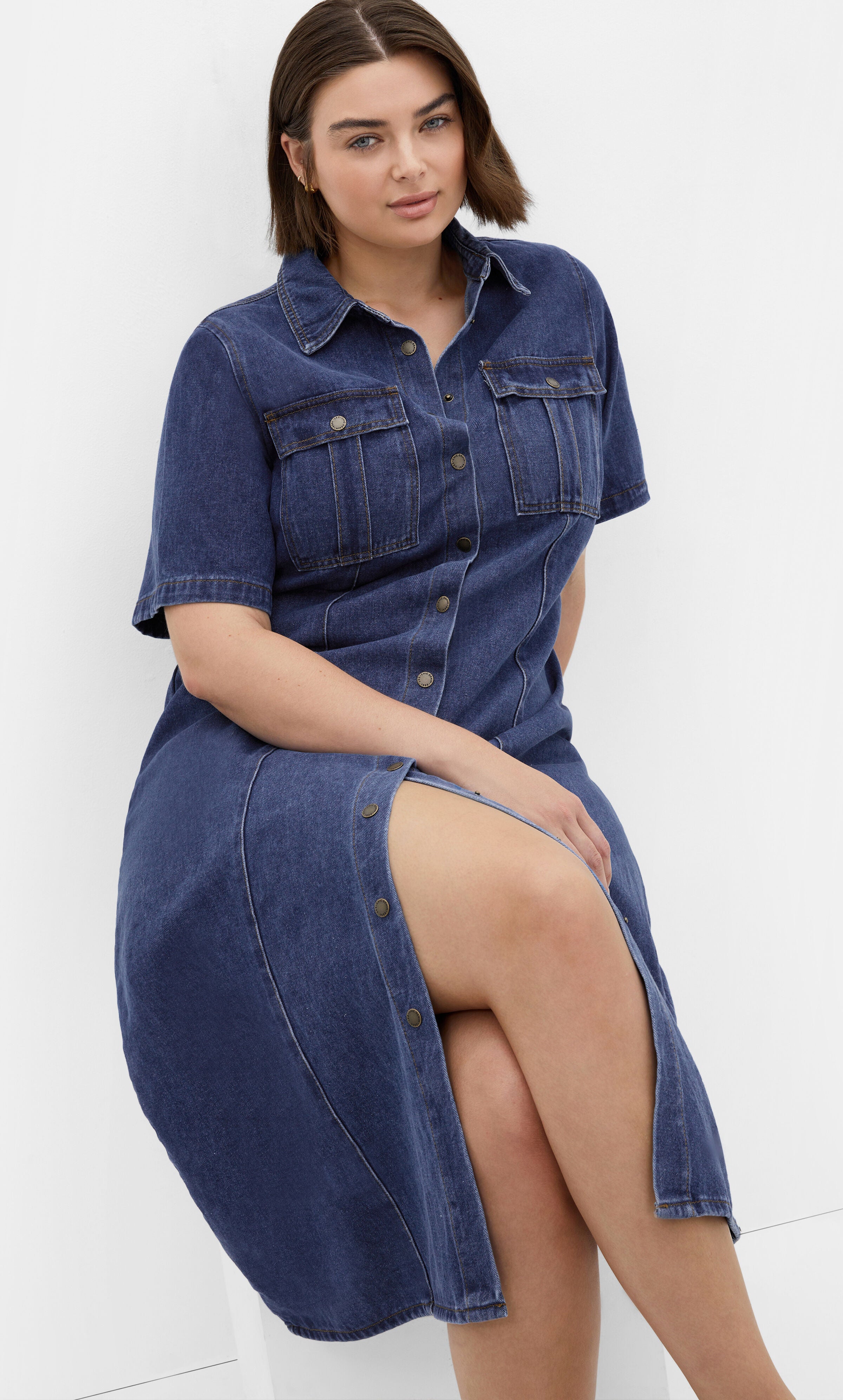 Jade Denim Dress - mid denim, BLUE, alternate image number 1