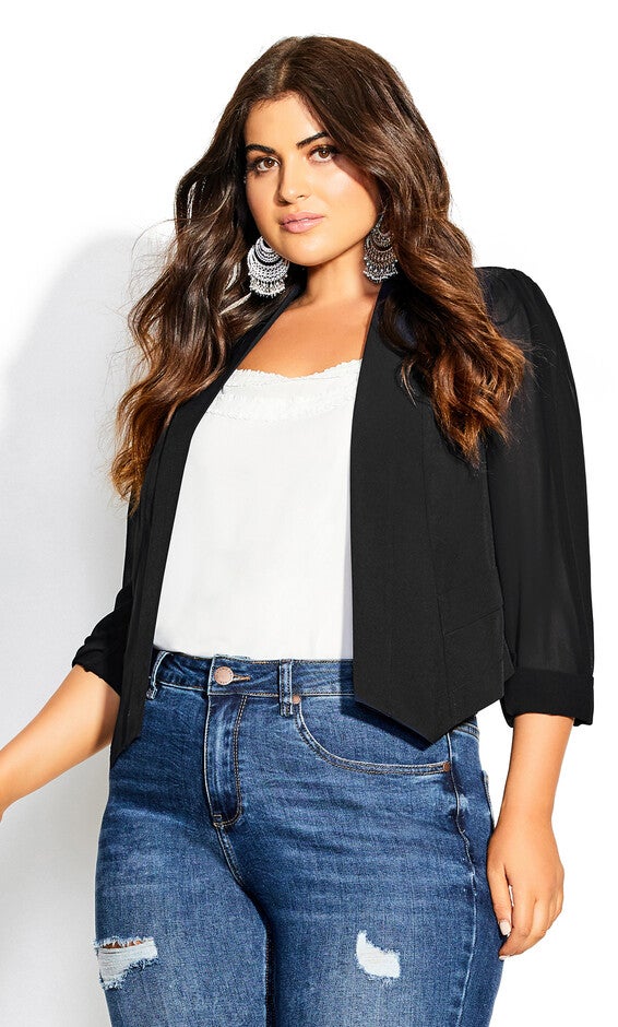 Cropped Blazer Jacket - black, BLACK, hi-res image number null