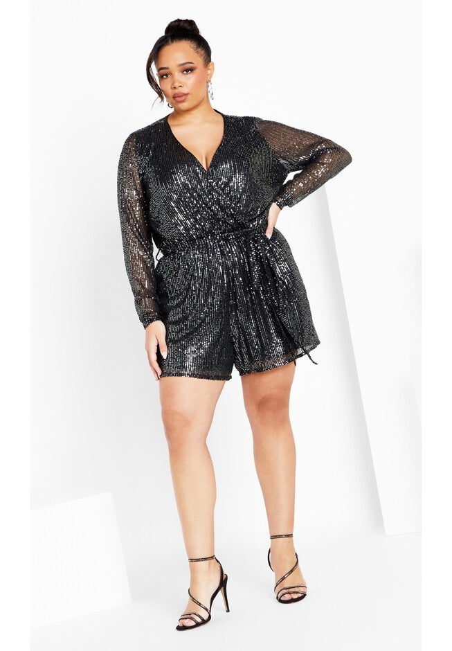 Sequin Playsuit - gunmetal, GRAY, on-hover image number 1