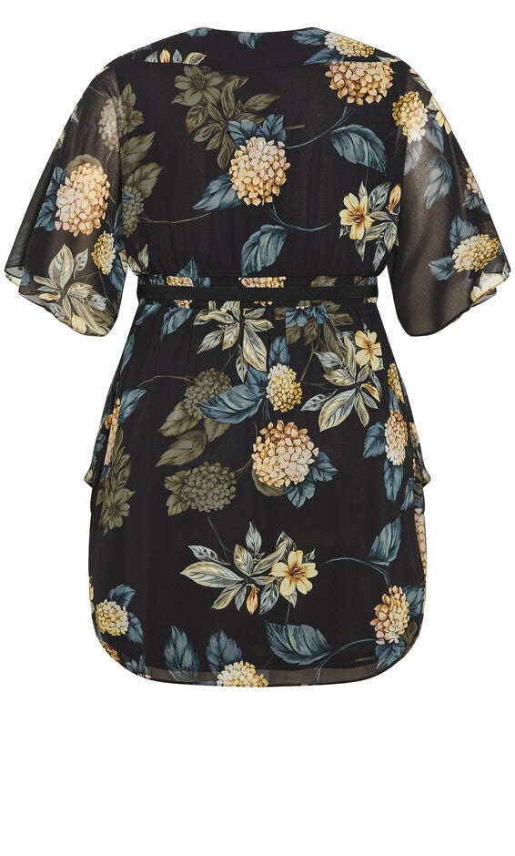 Wrap Golden Floral Dress - black, YELLOW, alternate image number null