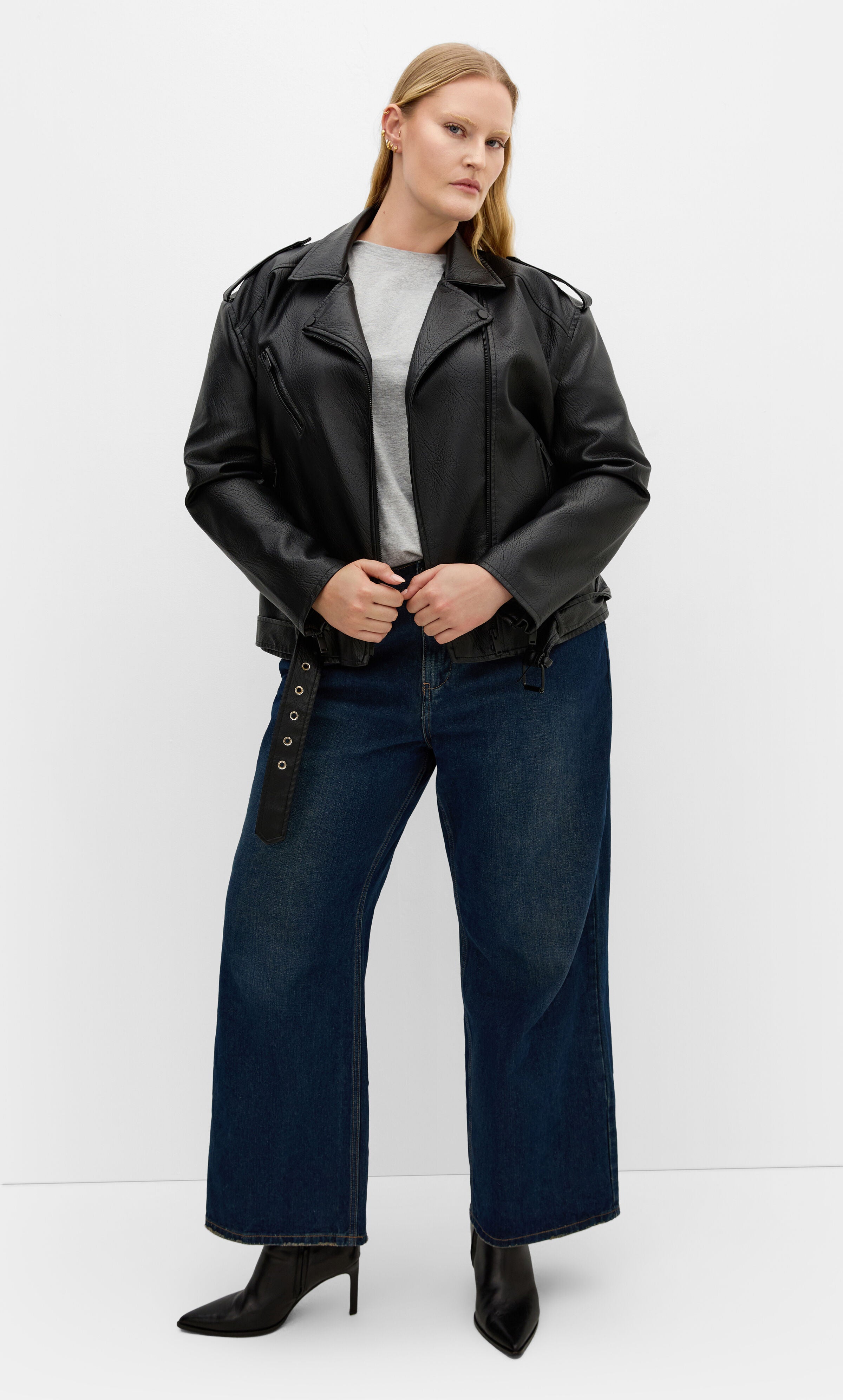 Julie Faux Leather Biker Jacket - black, BLACK, alternate image number 1