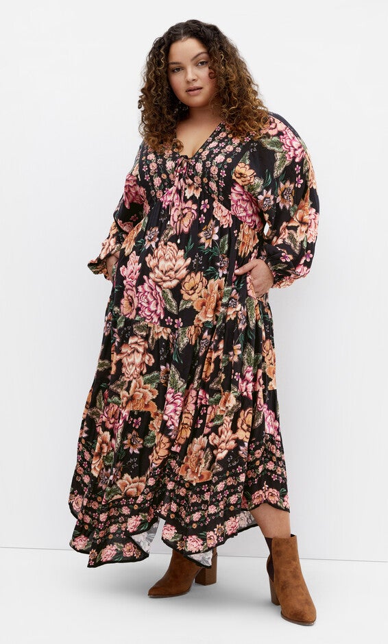 Devine Beauty Border Dress - black, BLACK, hi-res image number 0