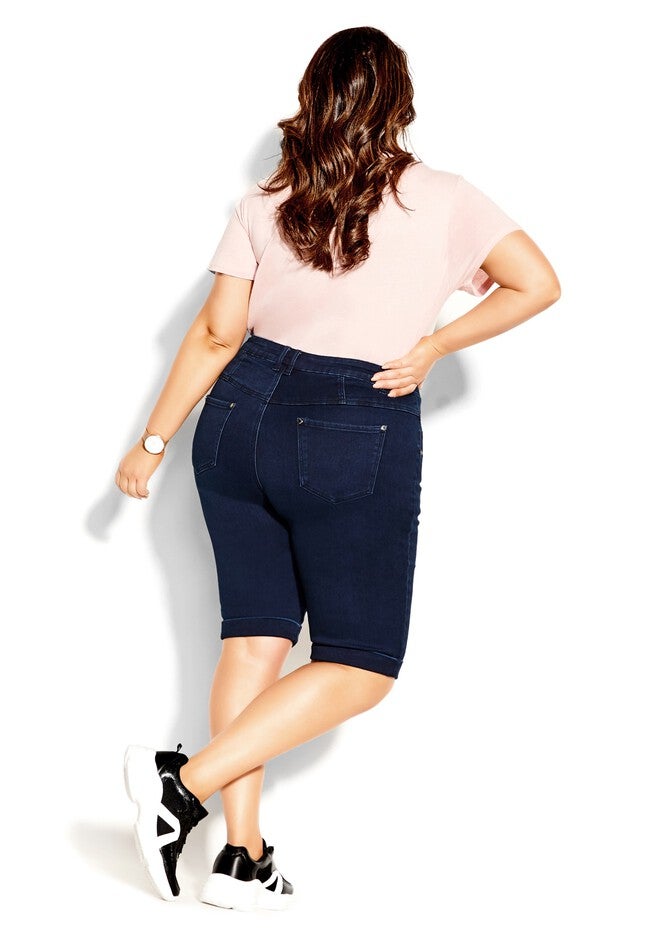 Knee Hi Waist Short - dark denim, BLUE, on-hover image number null