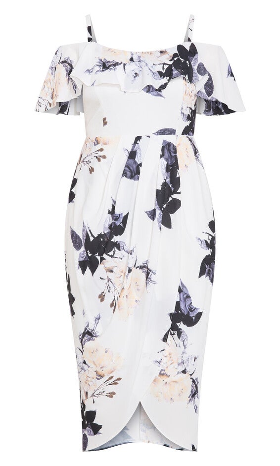 Floral Drape Midi Dress - cream, WHITE, alternate image number null