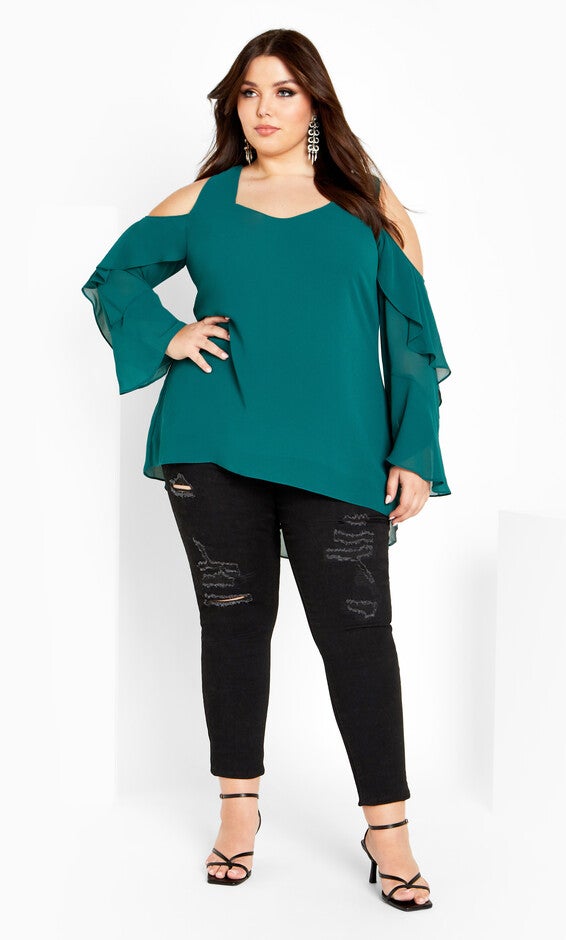 Hi Lo Cold Shoulder Top - alpine, ALPINE, alternate image number null