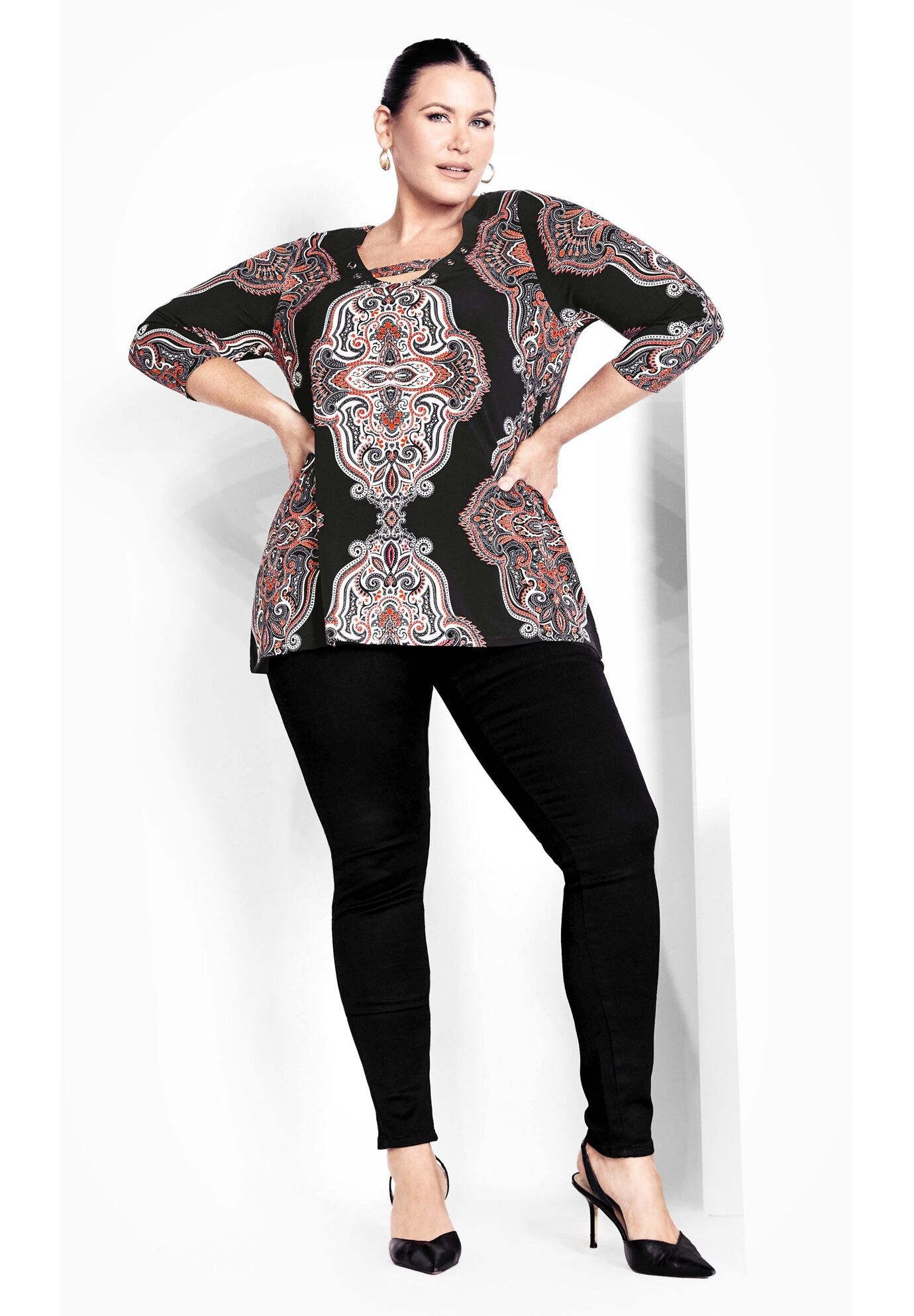 Addison Placement Top, RED PAISLEY, alternate image number 4