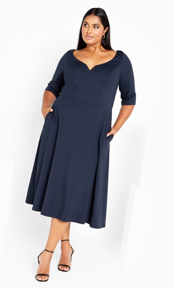 Cute Girl Elbow Sleeve Dress - navy, BLUE, alternate image number null