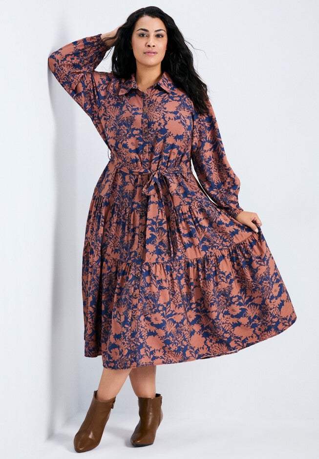 Marianne Printed Tiered Shirtdress, WHIMSY FLORAL, hi-res image number 0