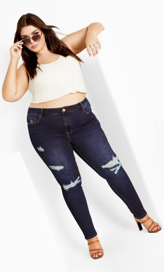 Asha Jojo Distressed Detail Crop Jean - dark denim, DARK, hi-res image number null