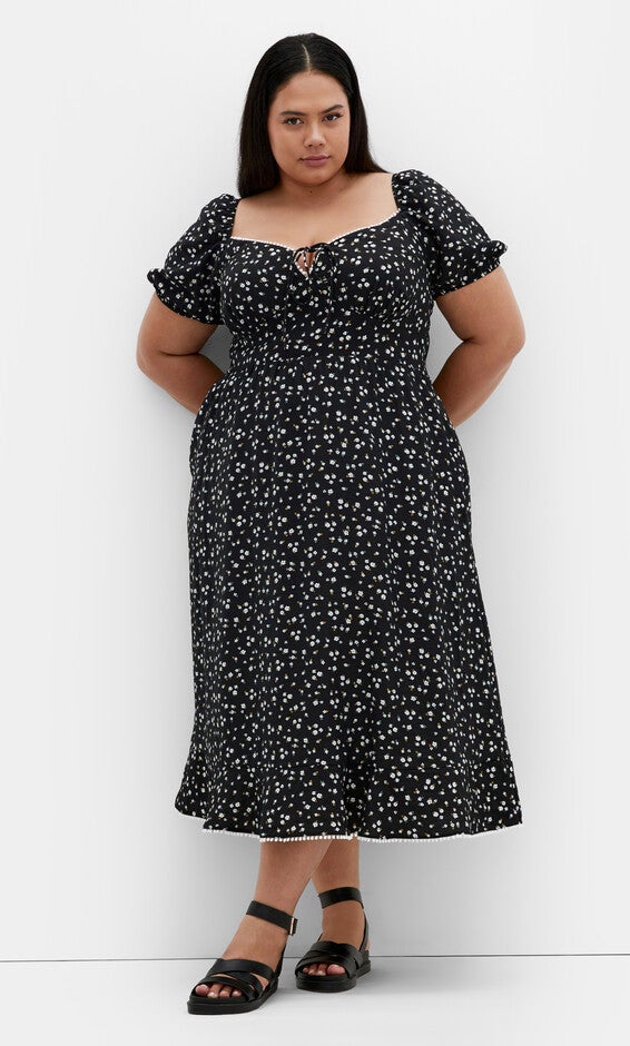 Sky Midi Dress - black print, BLACK, hi-res image number null