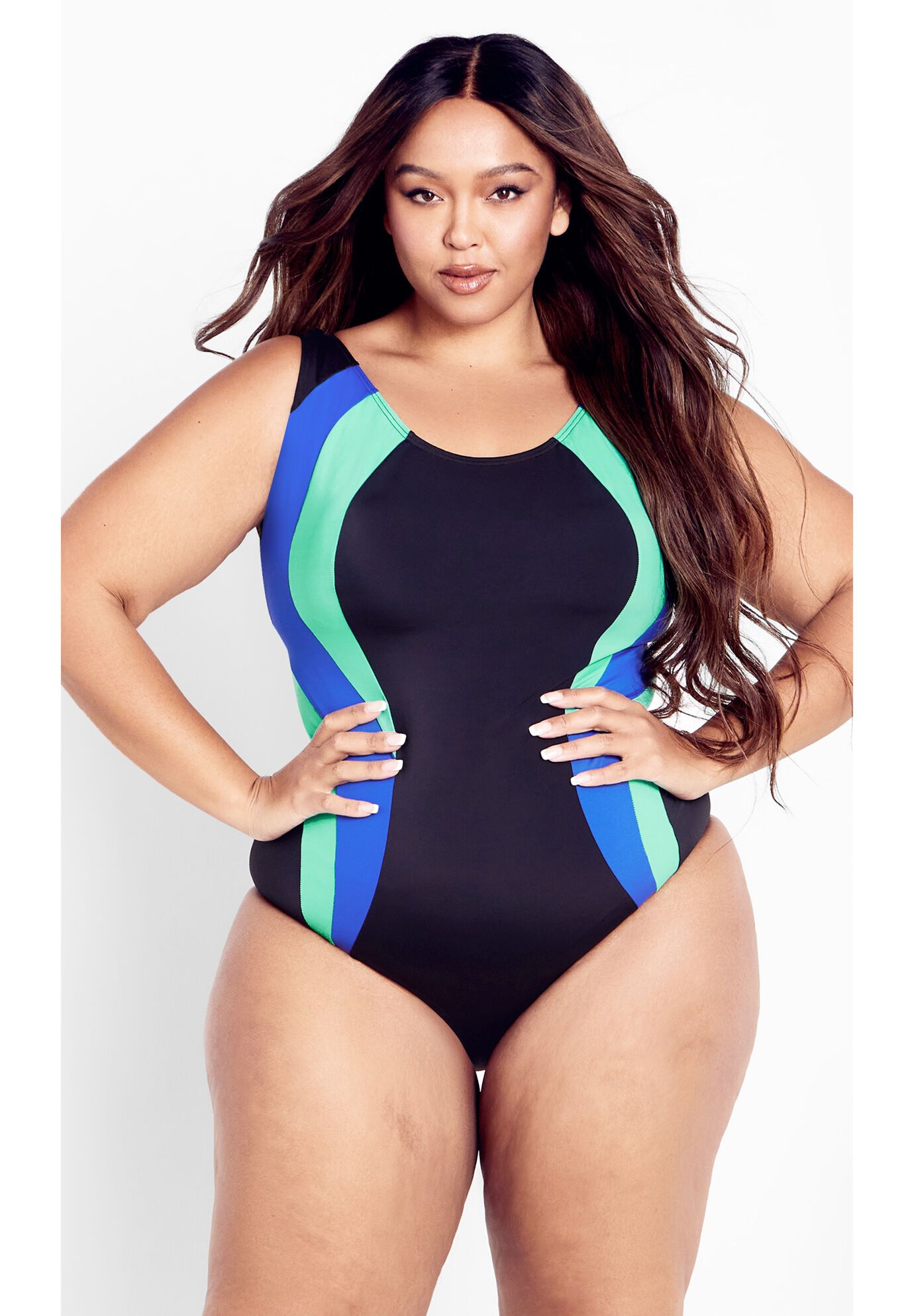 Lara Color Block 1-Piece Swimsuit, BLACK, hi-res image number 0