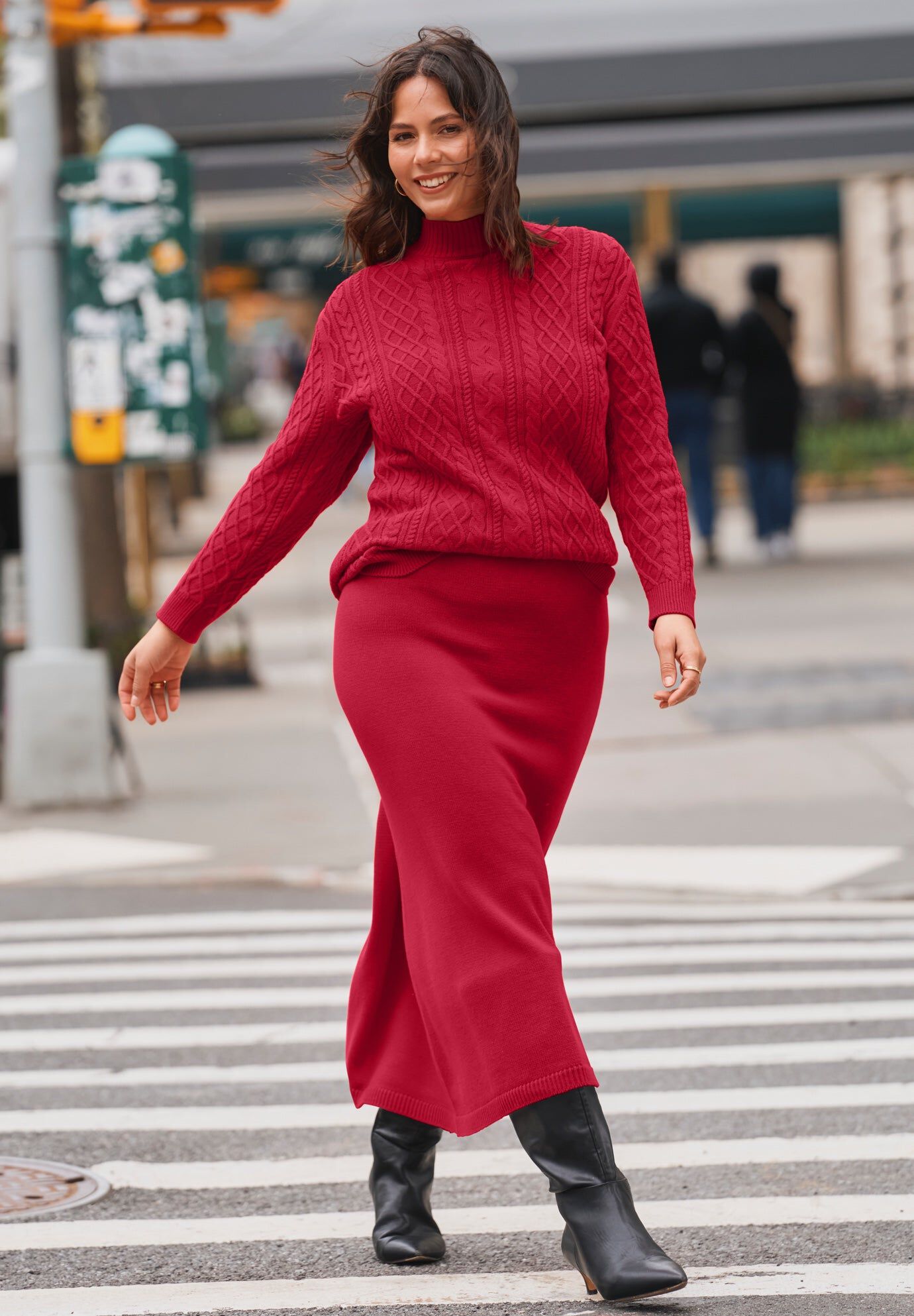 A-Line Midi Sweater Skirt, VIBRANT RED, hi-res image number 0