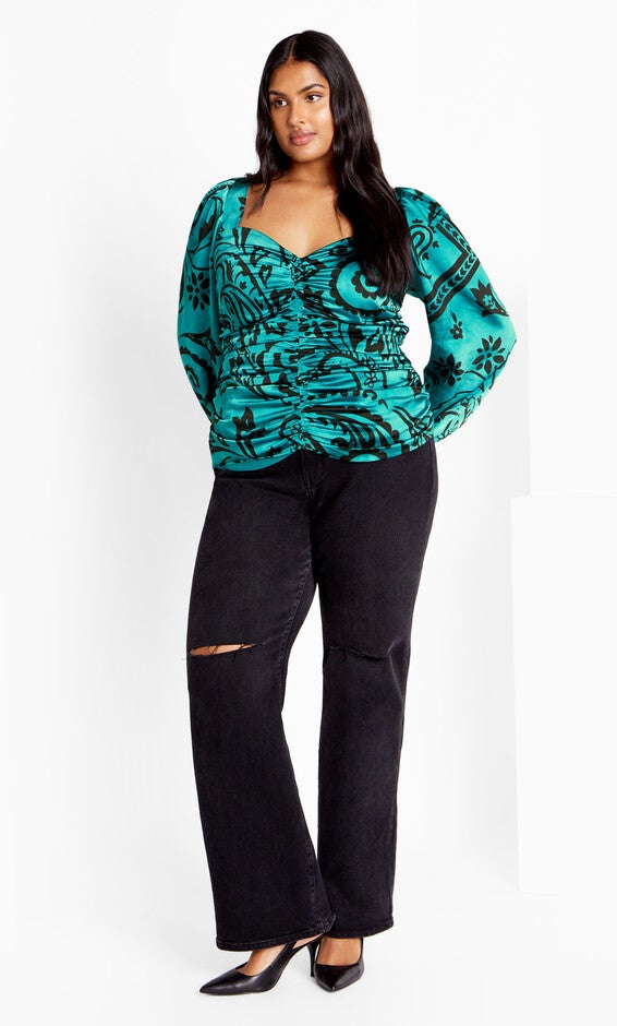 Sienna Print Top - peacock, GREEN, alternate image number null