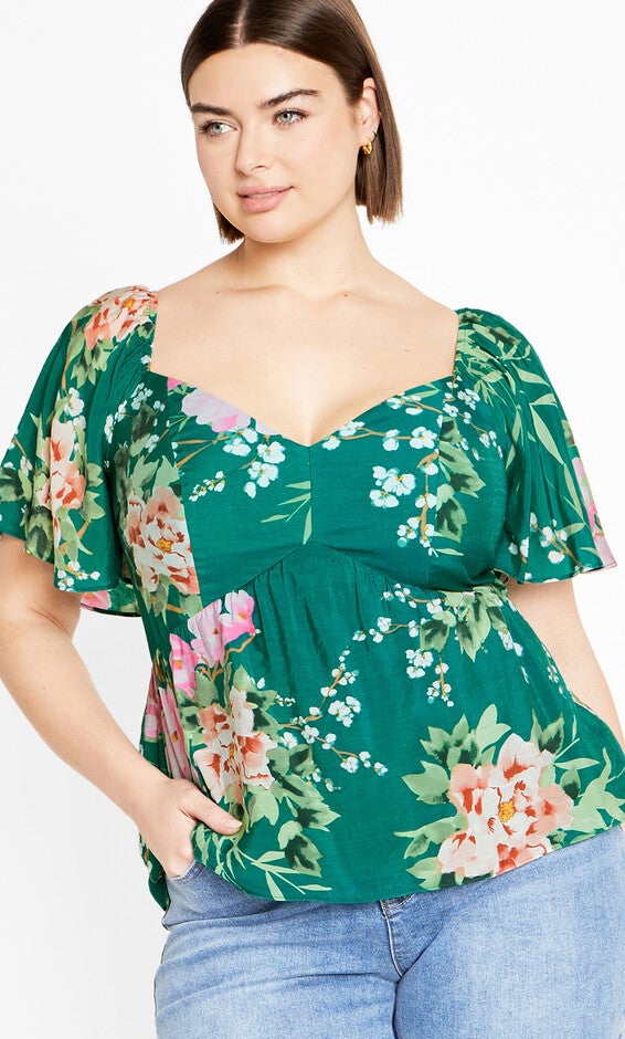 Marci Print Top - jade, JADE SWEET BLOSSOM, hi-res image number 0
