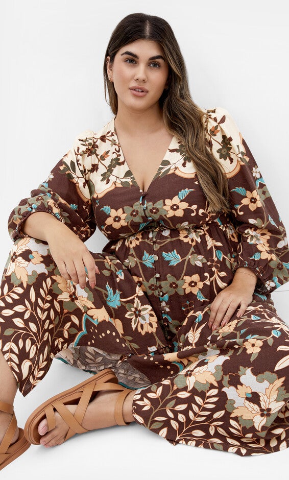 Florence Placement Maxi Dress - mocha, MOCHA, hi-res image number 0