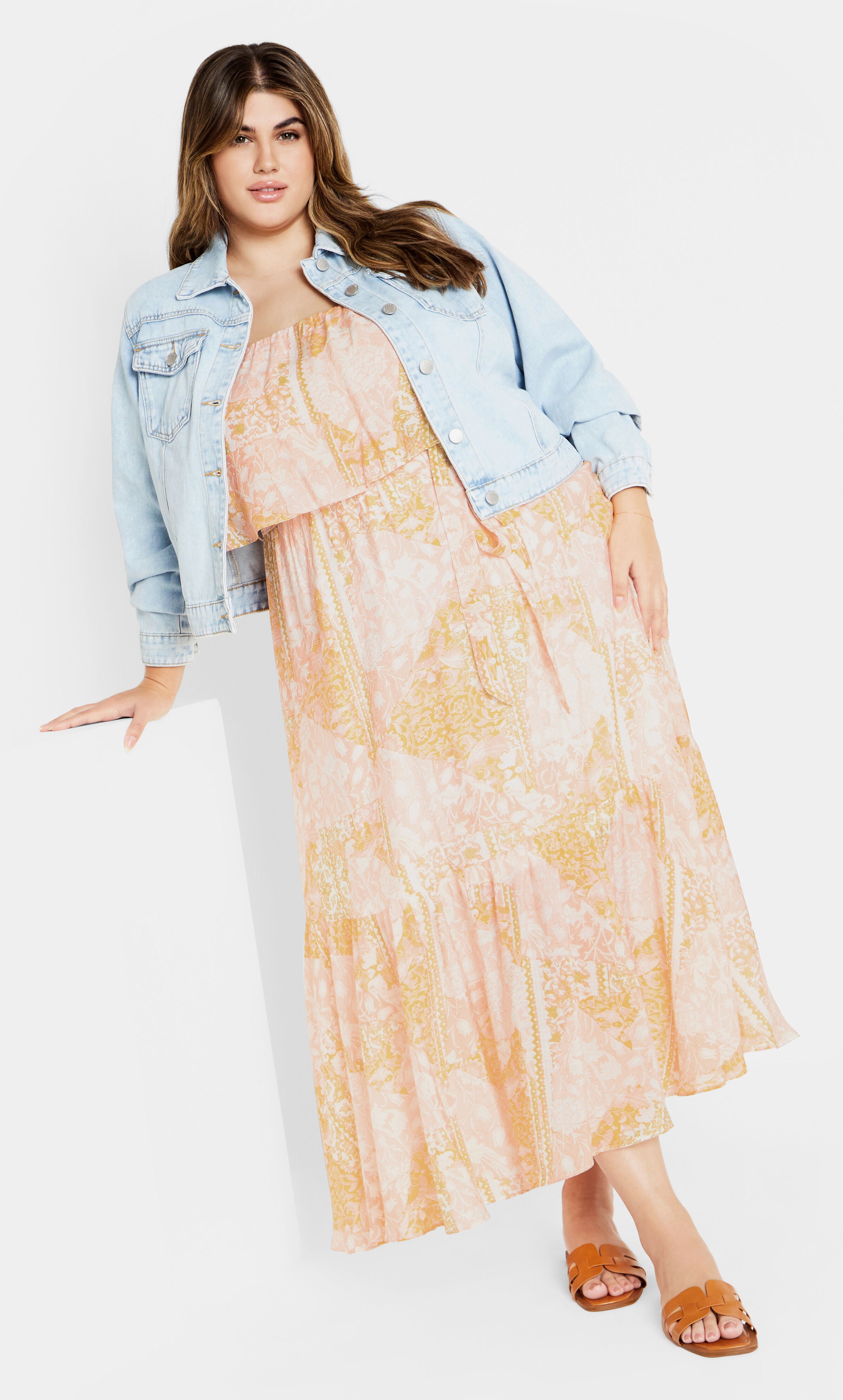 Pia Ruffle Overlay Print Maxi Dress - sunkissed, PINK, alternate image number 1