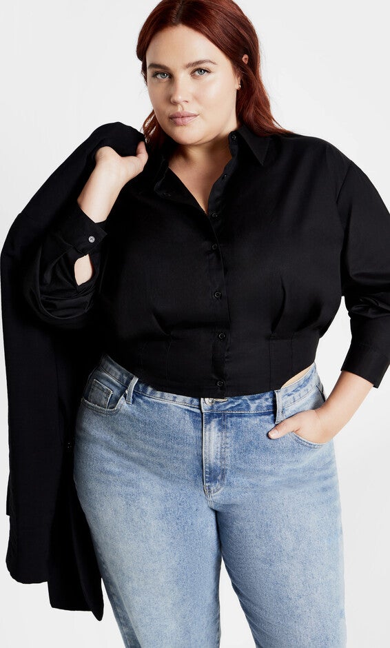 Classic Crop Shirt - black, BLACK, hi-res image number 0
