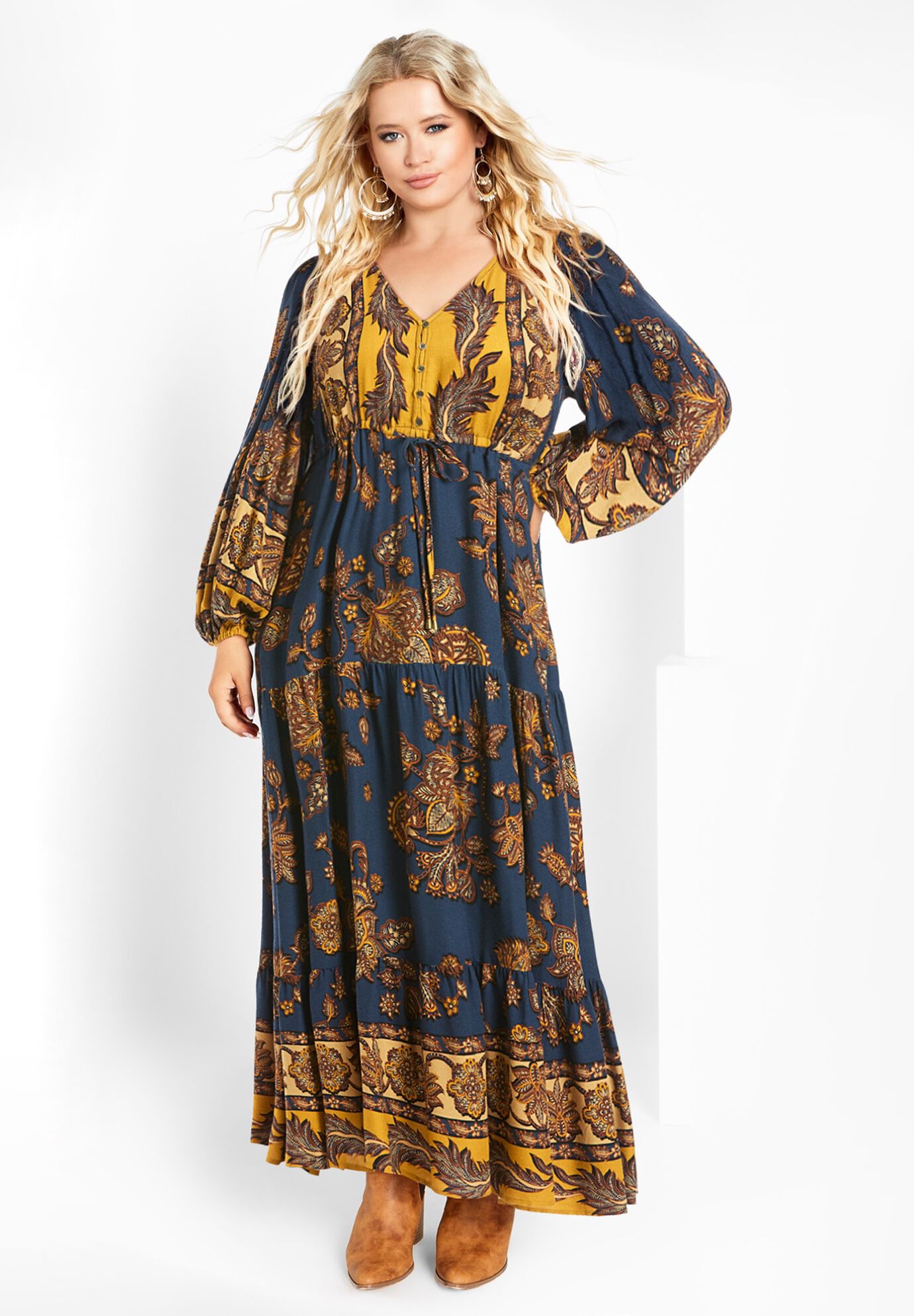 Ellery Long Sleeve Maxi Dress, NAVY BORDER, hi-res image number 0