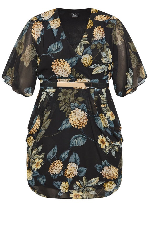 Wrap Golden Floral Dress - black, YELLOW, alternate image number null
