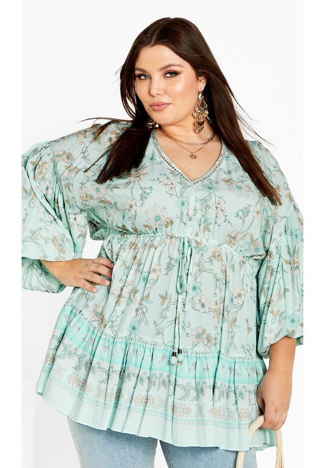 Spirited Floral Tunic - seafoam, GREEN, hi-res image number null