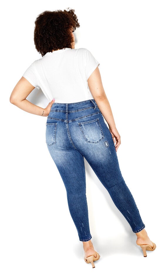 Patched Apple Skinny Jean - mid denim, BLUE, alternate image number null