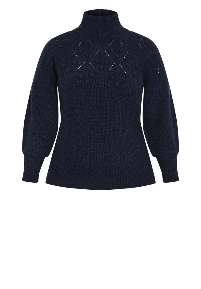 Elsa Pom Pom Sweater, NAVY, alternate image number null