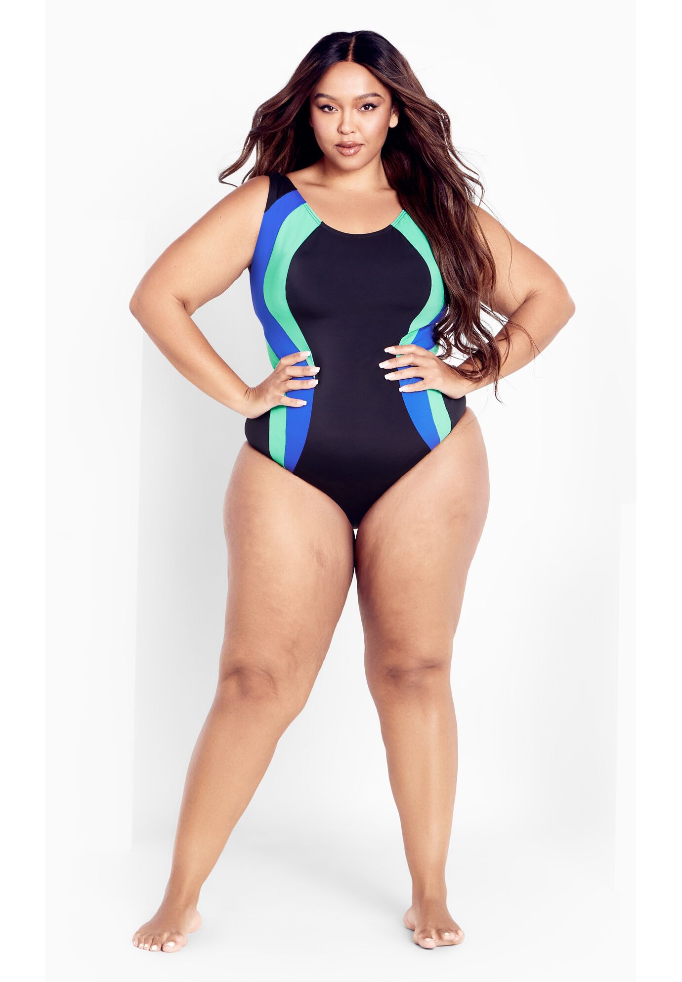 Lara Color Block 1-Piece Swimsuit, BLACK, on-hover image number 1