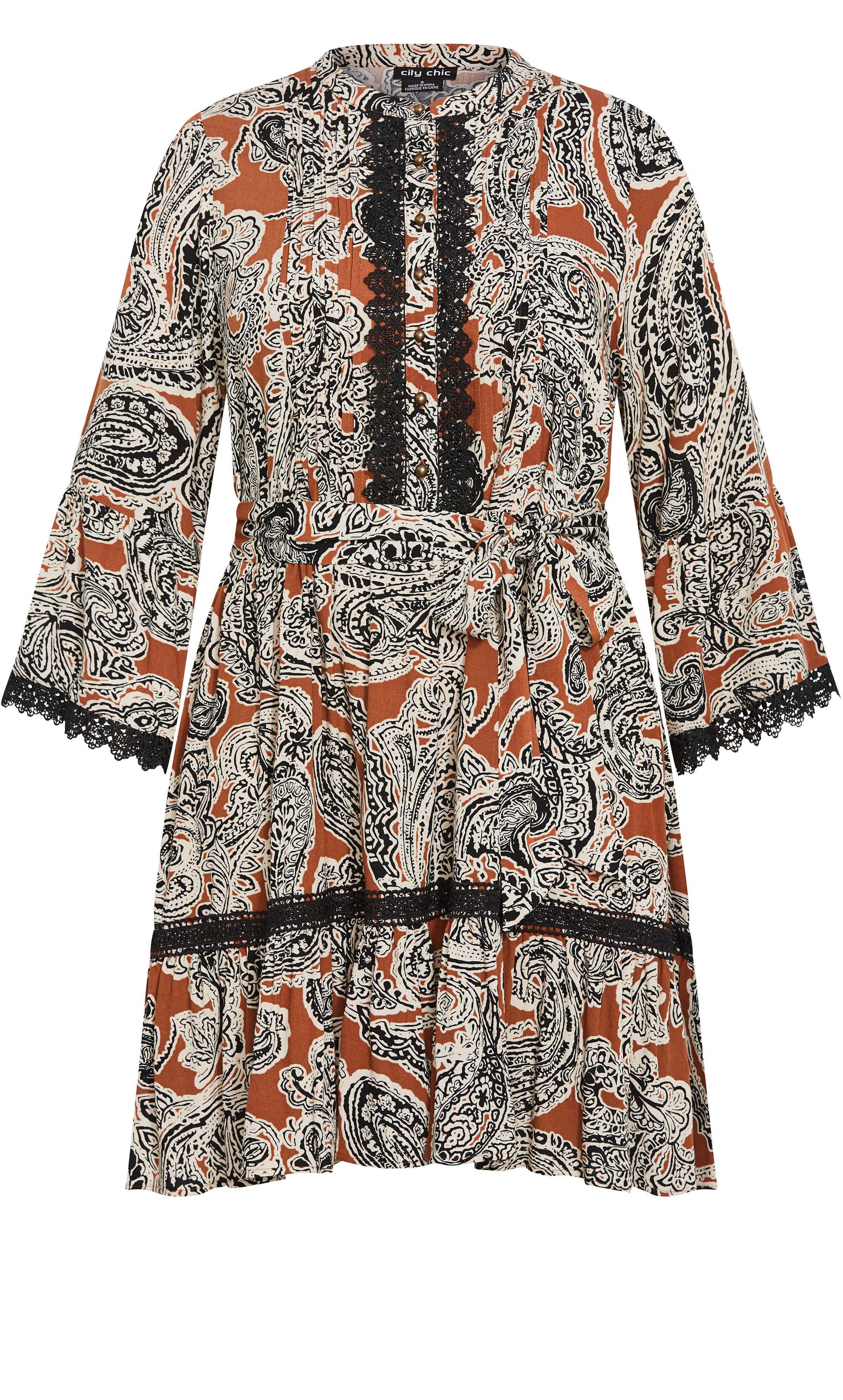 Camille Print Dress - caramel, BROWN, alternate image number 3