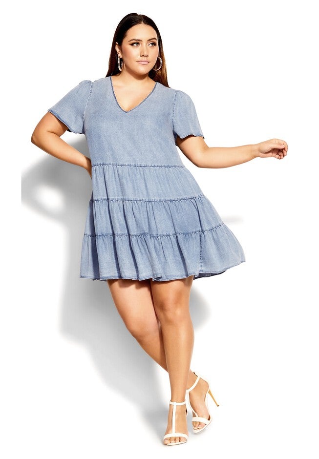 Denim Tier Dress - light denim, BLUE, hi-res image number null