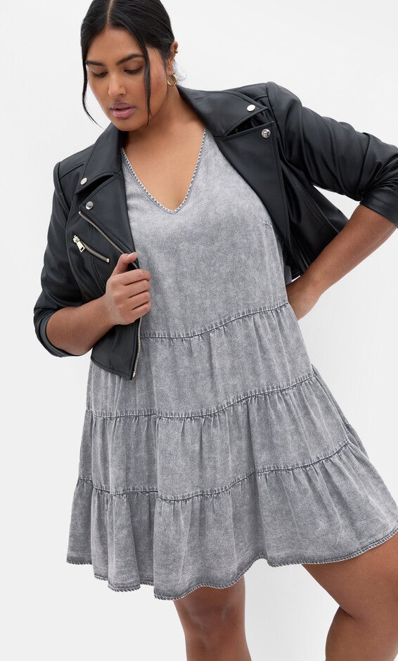 Denim Tier Dress - grey wash, GRAY, hi-res image number 0