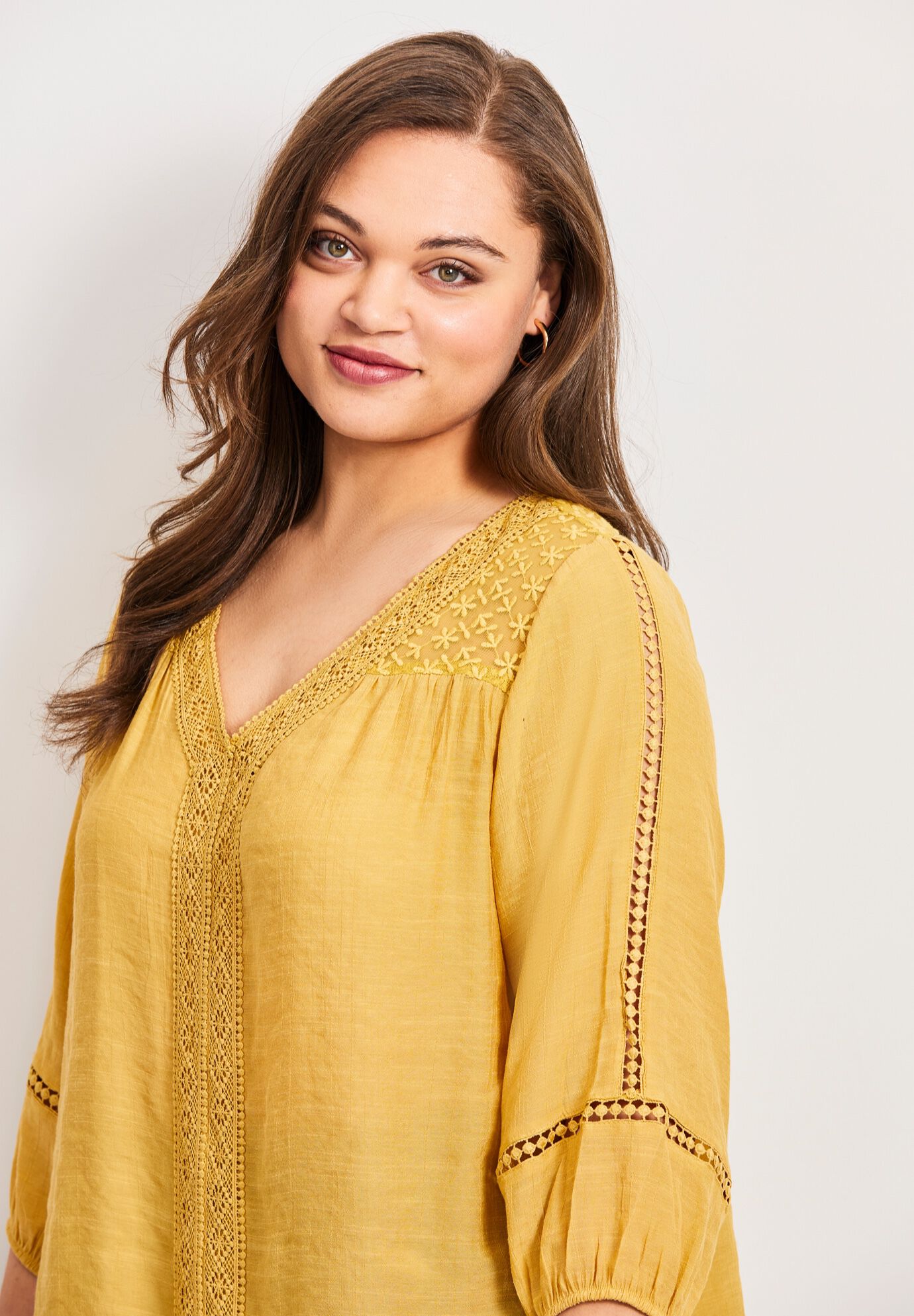 Embroidered Lace Detail Peasant Blouse, SUNFLOWER, alternate image number 4