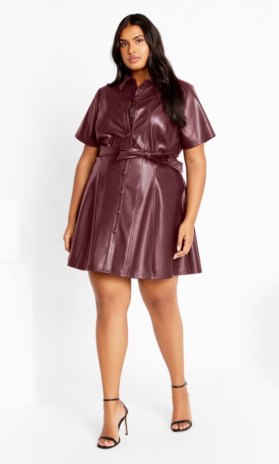 Faux Leather Hunter Dress - berry, PURPLE, hi-res image number null