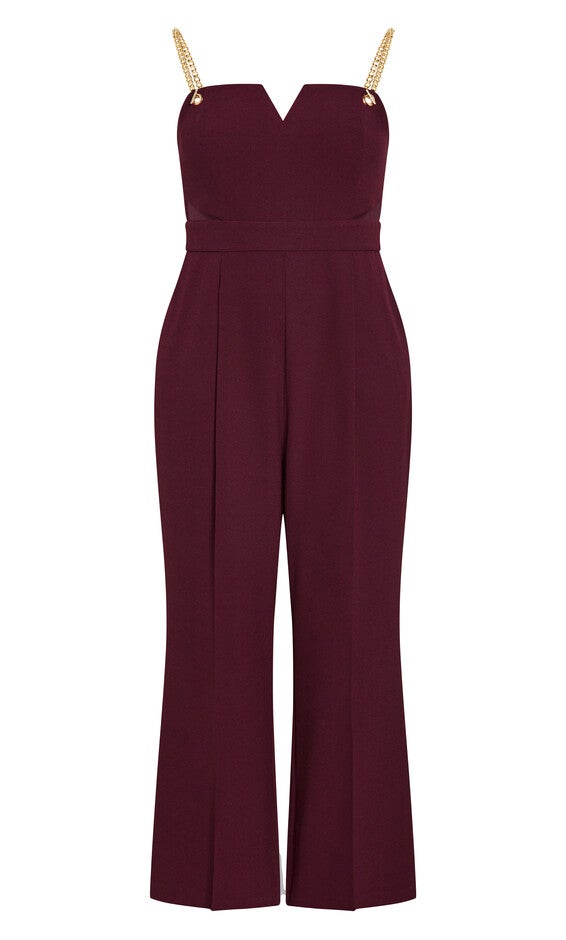 Ann Chain Sleeveless Wide Leg Jumpsuit - oxblood, RED, alternate image number null