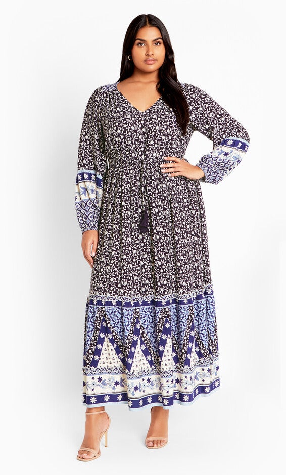 Faith Placement Maxi Dress - navy, BROWN, hi-res image number null