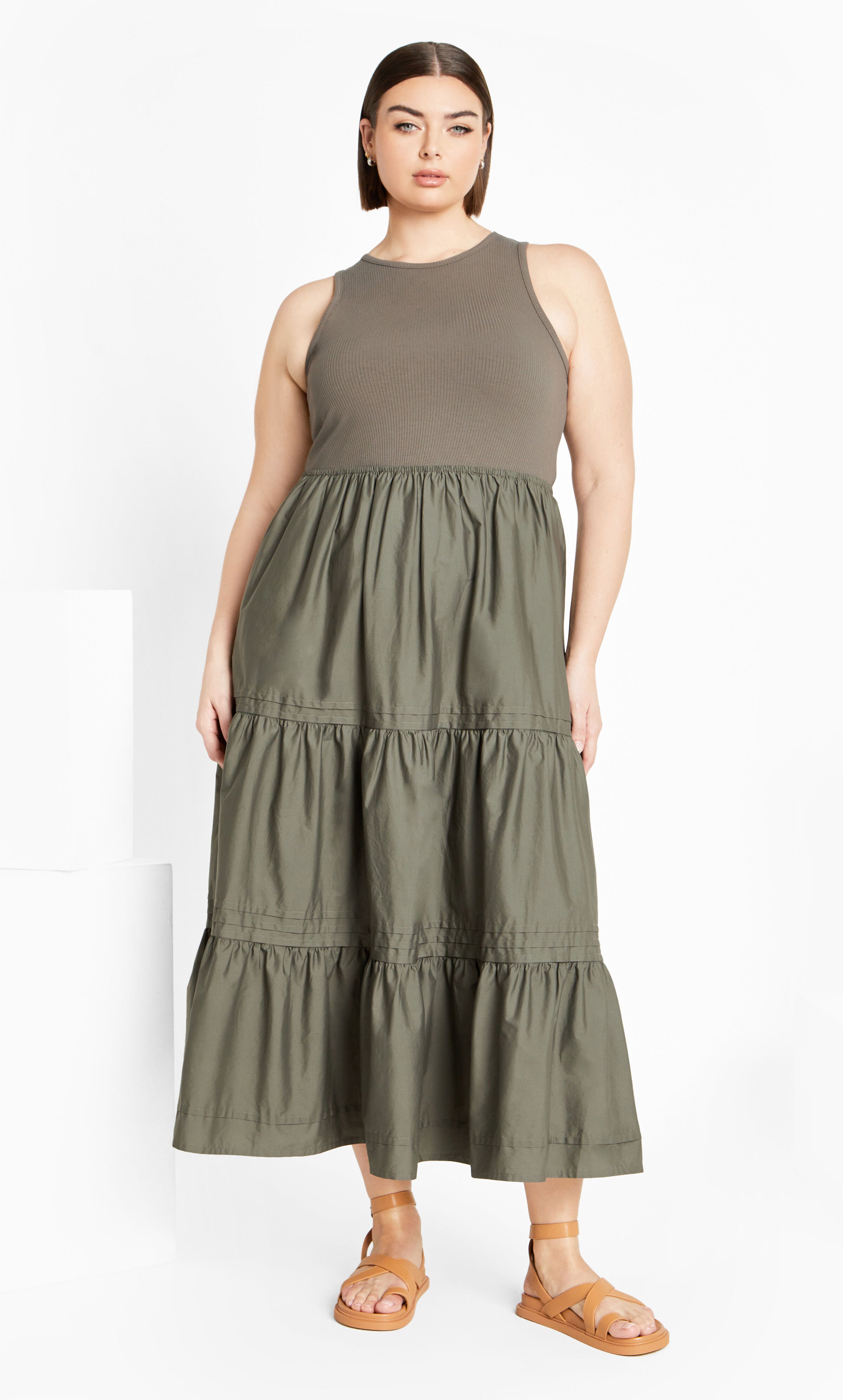 Chelsea Mixed Media Dress - olive, GREEN, alternate image number 1