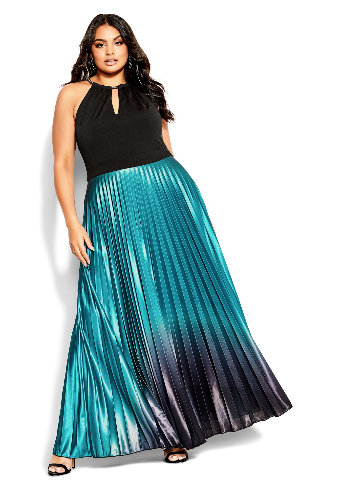 Pleated Ombre Maxi Dress - black, BLACK, on-hover image number 1