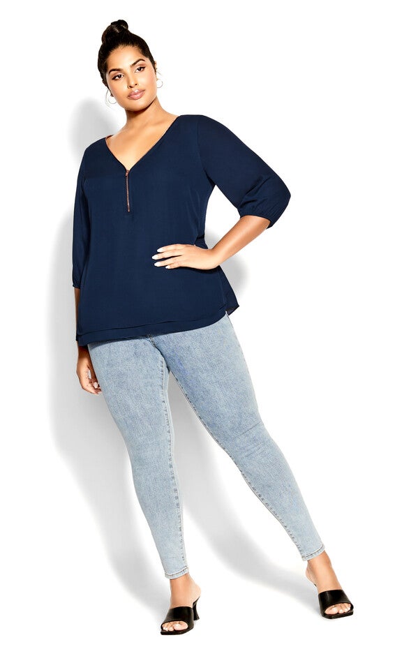 Sexy Fling Elbow Sleeve Top - navy, BLUE, alternate image number null