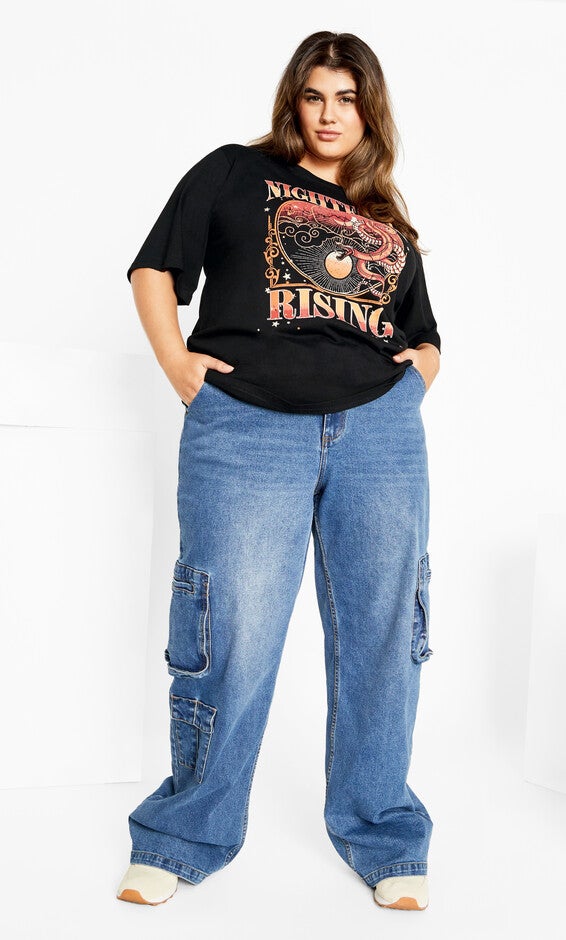 Curved Hem Tee - black multi, RED, alternate image number 1