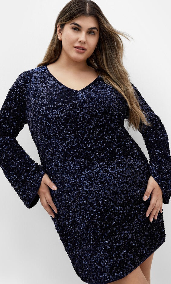 Sequin Neptune Dress - navy, BLUE, alternate image number 1