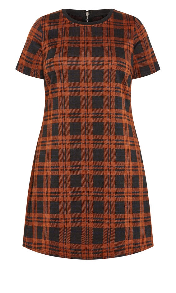 Check Love Shift Silhouette Mini Dress - caramel, CARAMEL, alternate image number 6