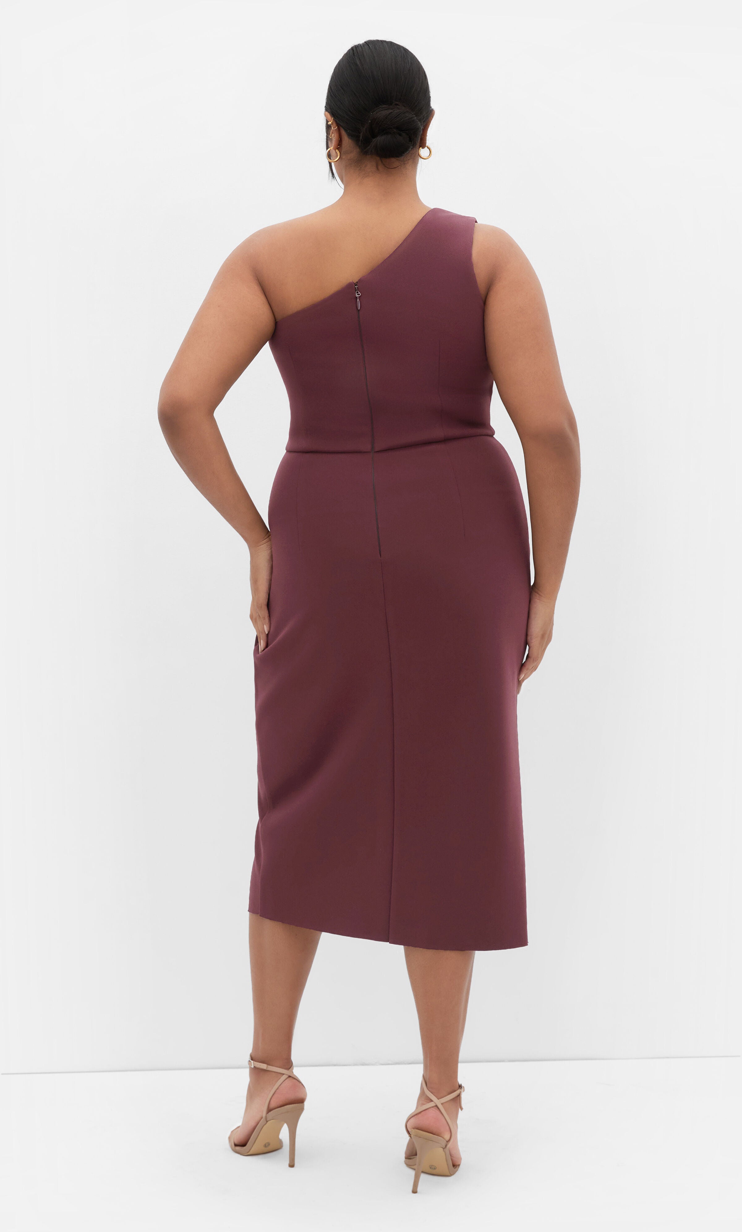 Priyanka One Shoulder Dress - choc cherry, RED, alternate image number 1