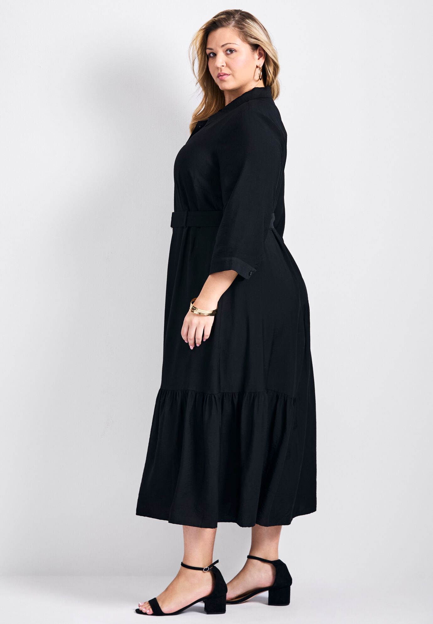Flora Belted Shirtdress, BLACK, alternate image number 1